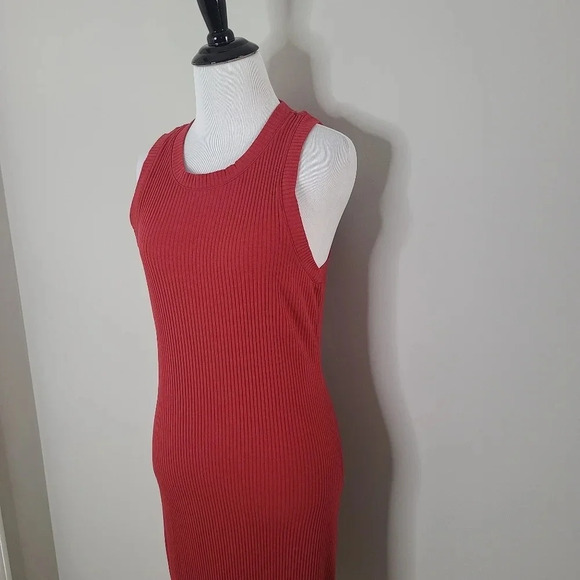 Madewell Red Ribbed Sleeveless Tank Dress L - Picture 3 of 9